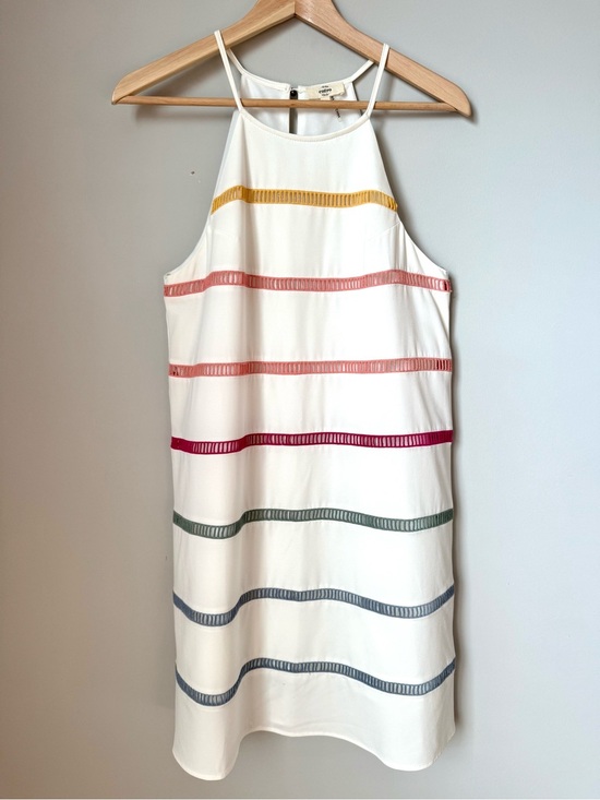 entro Dresses & Skirts - Entro White Halter Sleeveless Shift Mini Dress with Multicolor Stripes